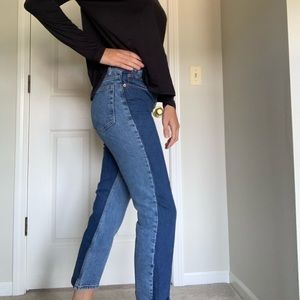 Two tone cropped straight leg jeans from Topshpp